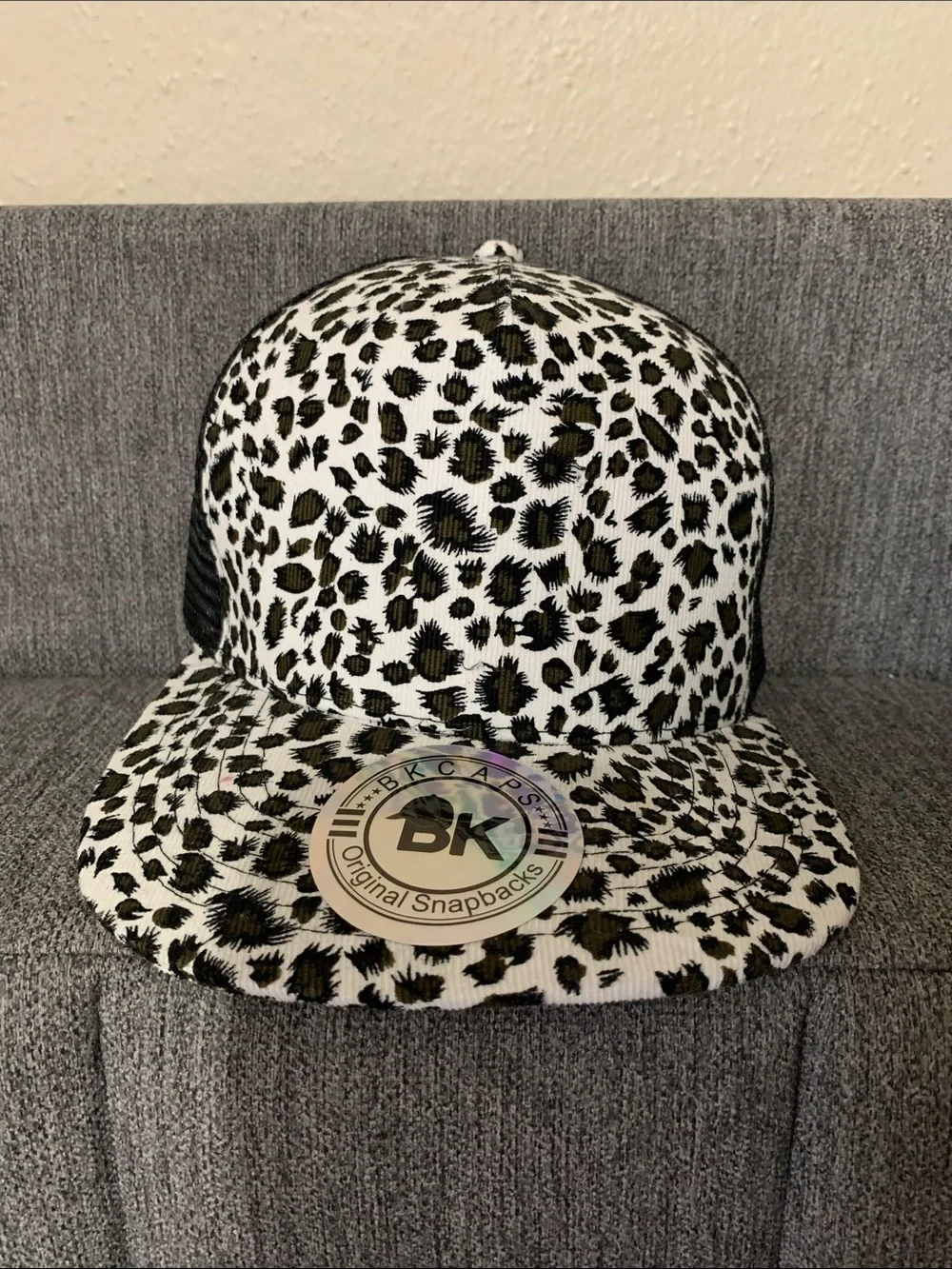 BK Caps Leopard Print Snapback Hat - Black & White